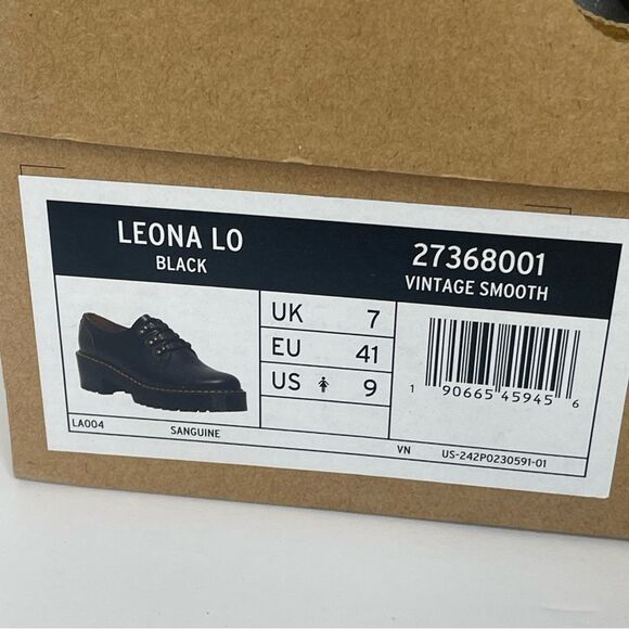 Dr. MARTENS Leona Lo Size 9 Vintage Smooth Leather Lug Sole Heeled Shoe, Black - Picture 11 of 13